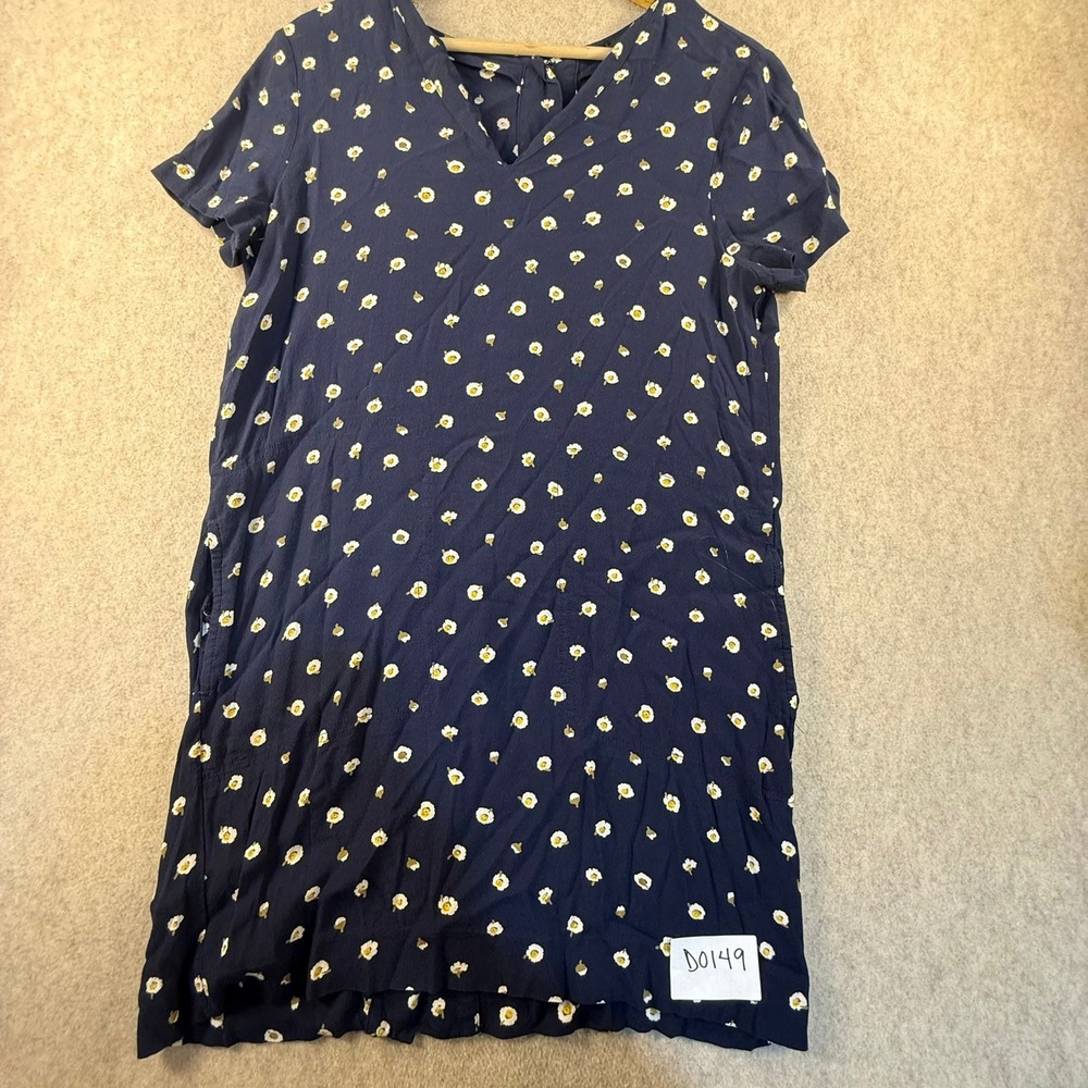 Madewell Navy Blue Daisy Floral V-Neck Button Back Shift Dress Small